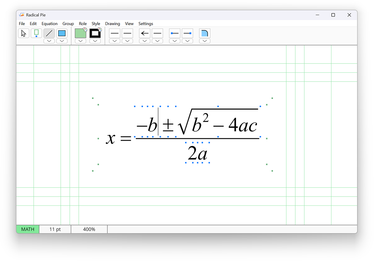 Anchors in the Radical Pie equation editor