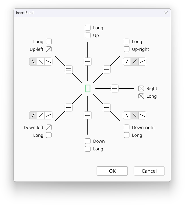 Insert bond dialog in the Radical Pie equation editor