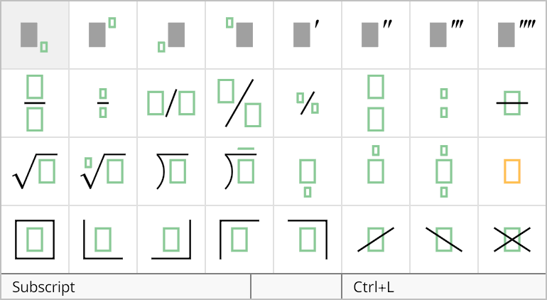 Structures palette in Radical Pie equation editor