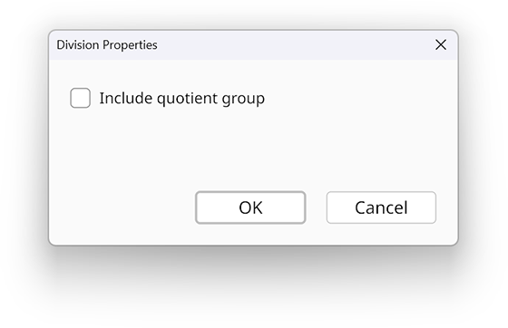 Division properties dialog in the Radical Pie equation editor